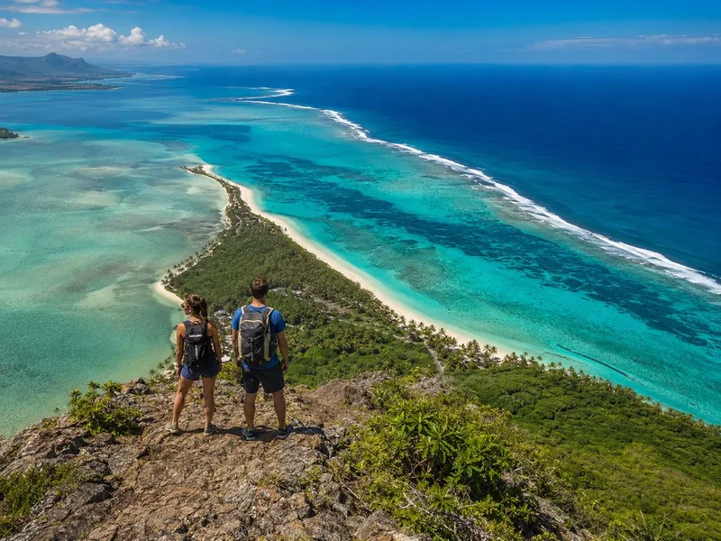 The view over the Le Morne lagoon from the guided summit trail